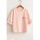 Contrast Striped Rabbit Printed Round Neck Short Sleeve Tee
