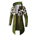 Contrast Camouflage Printed Long Sleeve Open Front Tunic Hooded Coat
