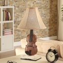 Fabric Bell Shade Standing Table Lamp with Violin Vintage Retro 1 Head Table Lamp for Kids