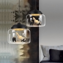 Metal Base Clear Glass Hanging Light 1 Light Black Pendant Light with Animal Decor(not specified we will be random shipments)