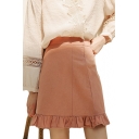 High Waist Plain Ruffle Hem Mini A-Line Skirt