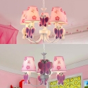 Cute Butterfly 3/5 Lights Suspended Lamp Pink Fabric Shade Chandelier Light for Girls Room