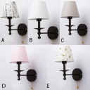 Single Light Cone Wall Sconce Vintage Traditional Fabric Pull Chain Wall Light in Black