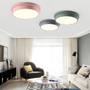 Metallic Flush Ceiling Light with Drum Shape Contemporary Colorful LED Flush Mount Lighting