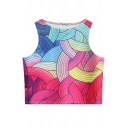 Colorful Striped Printed Round Neck Sleeveless Crop Tank
