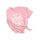 FUELED BY JESUS Letter Printed Round Neck Short Sleeve Tee