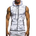 Camouflage Printed Sleeveless Zip Up Slim Hooded Vest