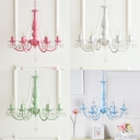 Modern Dining Room Kids Bedroom Chandelier 6 Light Metal Crystal Balls Chandelier Light 