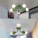 3/5 Lights Bee Ceiling Light Animals&Insects Boys Girls Room Metallic Semi Flush Light in Red Finish