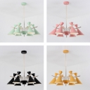 6 Lights Conical Suspension Light Minimalist Macaron Metal Hanging Chandelier for Sitting Room