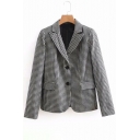 Notched Lapel Collar Plaid Printed Long Sleeve Double Buttons Blazer