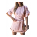 Chic Tassel Embellished Round Neck Short Sleeve Mini A-Line Dress