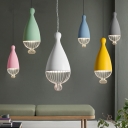 Multiple Colors Teardrop Shade Dining Room Single Pendant with Wire Cage