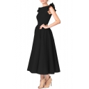 Vintage Sleeveless Round Neck Plain Maxi A-Line Dress