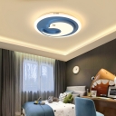 Dolphin White and Blue LED Kids Room Flush Ceiling Lamp