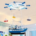 Sailboat Shape LED Ceiling Chandelier Mediterranean Blue Acrylic Flush Mount Lighting for Boys