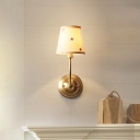 Fabric Tapered Sconce Lighting American Retro 1 Light Wall Light Fixture in Brass Finish