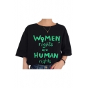 WOMEN RIGHTS Letter Printed Round Neck Short Sleeve Tee