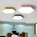 Hexagon Flush Light Colorful Macaron Acrylic Flush Mount Lighting for Bedroom in Warm/White