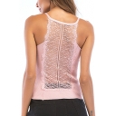 Sheer Lace Patchwork Spaghetti Straps Sleeveless Crop Cami