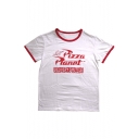 Contrast Trim Pizza Letter Printed Round Neck Short Sleeve Graphic Tee