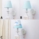 Sky Blue Tapered Wall Light Mediterranean Fabric Single Light Wall Light Sconce for Children Room