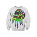 Colorful Skull Printed Round Neck Long Sleeve Sweatshirt