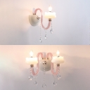 Modern Crystal Wall Lamp Pink Gooseneck Crystal Wall Sconce for Girls Room