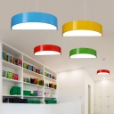 Semi Circle LED Pendant Lamp Contemporary Children Bedroom Acrylic Hanging Light in Blue/Green/Yellow/Red