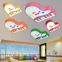 Cartoon Piano Ceiling Lamp Boys Girls Room Acrylic LED Flush Light Fixture in Warm/White/Third Gear