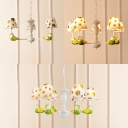 Bird Suspension Light Boys Girls Room Fabric Shade 3/5/6 Lights Chandelier Lamp in White Finish