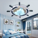 Glass LED Flush Ceiling Light with Round Rudder Blue Ceiling Fixture for Children Room