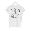FLIPPER Letter Fish Printed Round Neck Short Sleeve Tee