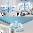 5 Lights Strips Ceiling Chandelier Nautical Boys Room Light Fabric Suspended Light in Blue