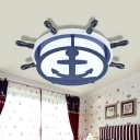 Acrylic Anchor Flush Mount Nautical Style Boys Bedroom LED Lighting Fixture in Navy Blue