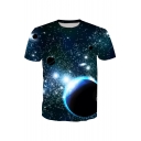 3D Planet Universe Printed Round Neck Short Sleeve Tee