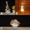 Rechargeable Acrylic Guitar/Sailing Boat 3D Night Light 3 Styles for Option