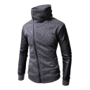 High Neck Asymmetrical Zipper PU Patchwork Long Sleeve Slim Hoodie