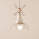 Windmill White 1 Light Hanging Pendant  with Glass Dome Shade