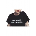 EAT PUSSY Letter Printed Round Neck Short Sleeve Tee