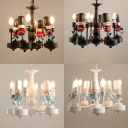 Cartoon Guard Suspension Light Vintage Country Style Metal 4/5 Lights Chandelier in Black/White