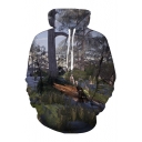 3D Forest Landscape Printed Long Sleeve Loose Unisex Hoodie