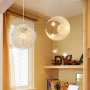 Silver Moon and Star Pendant Light Metallic 1/5 Lights Decorative LED Suspended Lamp for Boys Girls Bedroom