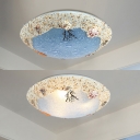 Seashell 3 Light Flush Ceiling Light Mediterranean Children Room Blue Glass Flushmount