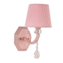 Kid Wall Light CrystaL Ball Drum Shade Wall Sconce for Girls Bedroom in Pink Finish