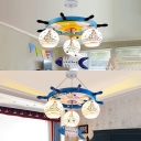 Boys Room Ship Wheel Chandelier Light Mediterranean Glass 3 Lights Hanging Light fixtures