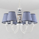 Navy Blue Trellis Chandelier Light Fabric 6 Lights Suspension Light for Children Room