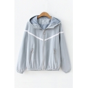 Fashionable Striped Pattern Zip Up Hooded Casual Coat