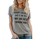 FRIDAY CALLED Letter Printed Round Neck Short Sleeve Tee