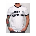 ARNOLD Letter Printed Contrast Trim Round Neck Short Sleeve Leisure Tee